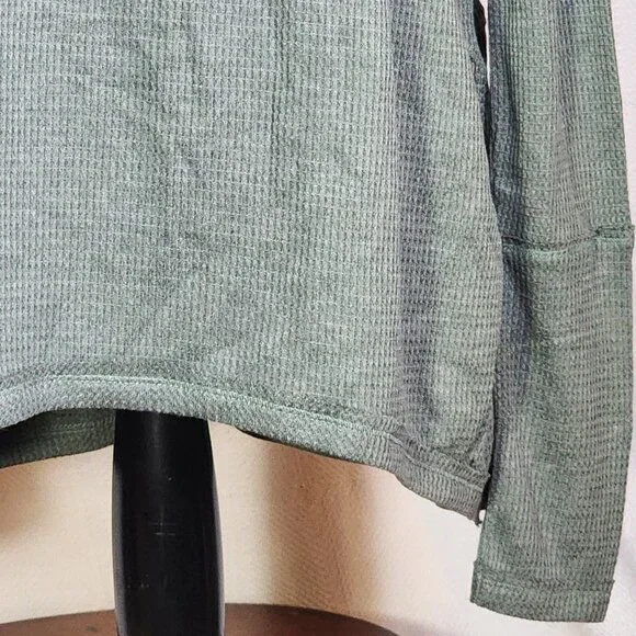 Fringe Studios Green Cotton Poly LS Deep Side Slit High Low Waffle Knit Top Sz M - Picture 4 of 16